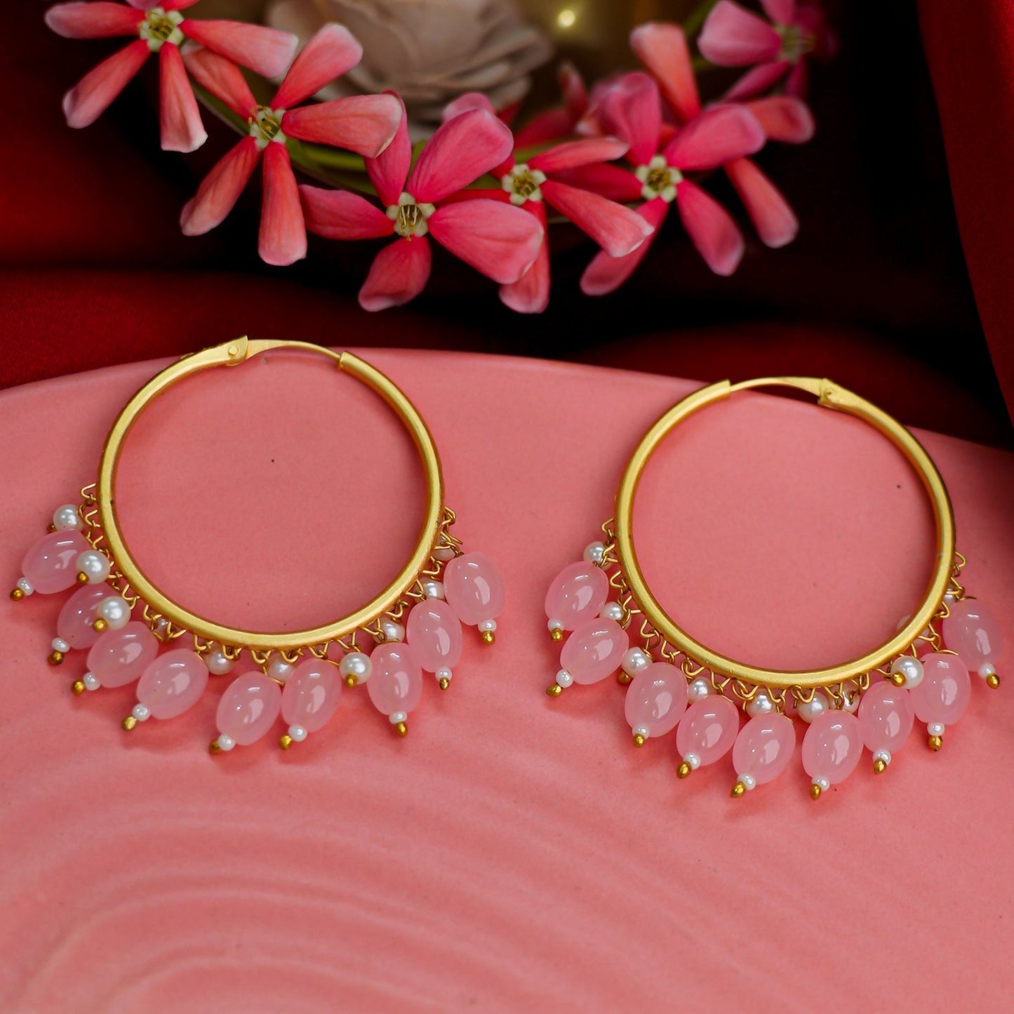 Zoya – Hanging Pearl Hoop Earrings