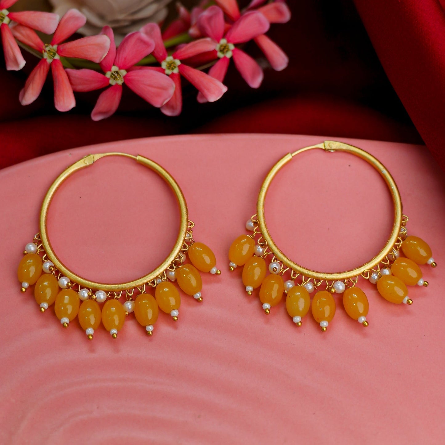 Zoya – Hanging Pearl Hoop Earrings