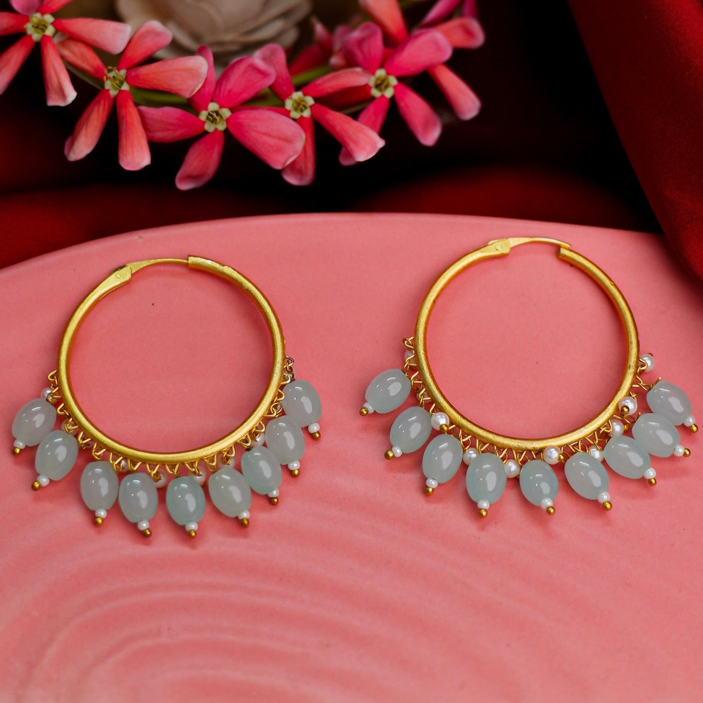 Zoya – Hanging Pearl Hoop Earrings