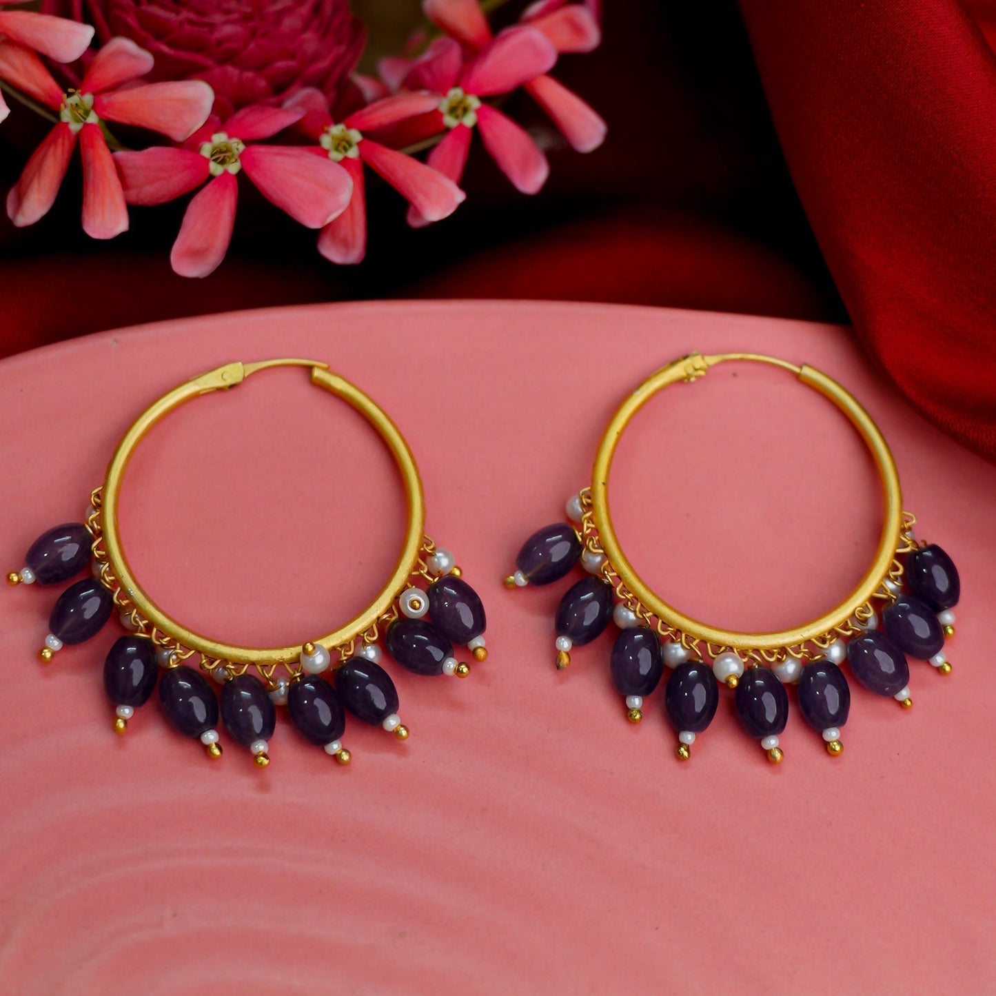 Zoya – Hanging Pearl Hoop Earrings