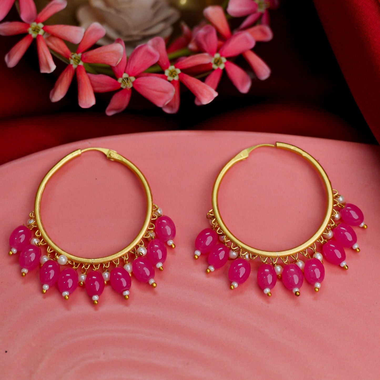 Zoya – Hanging Pearl Hoop Earrings