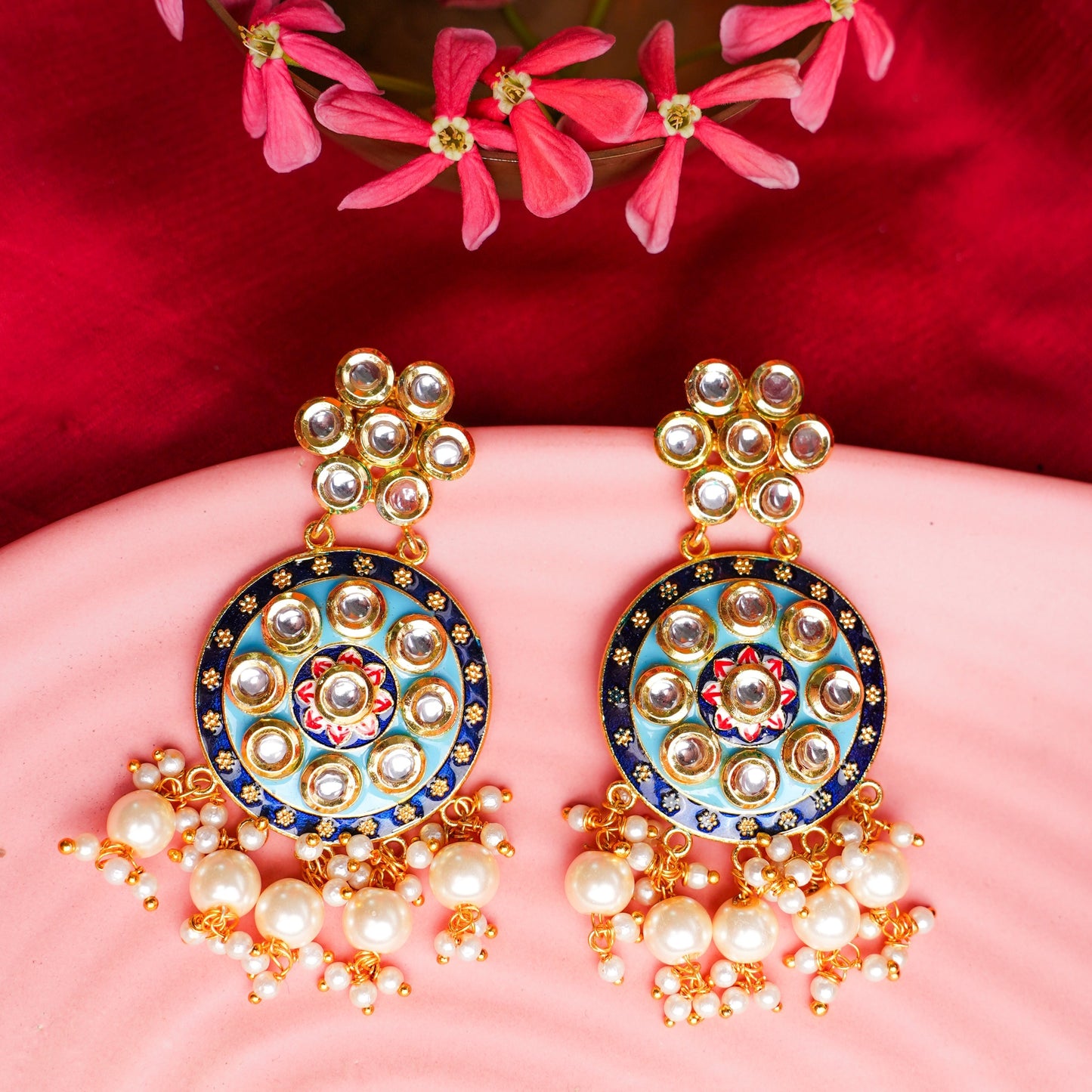 Aarya- Meenakari Work Hanging Pearl Dangler Earrings(Multicolored)