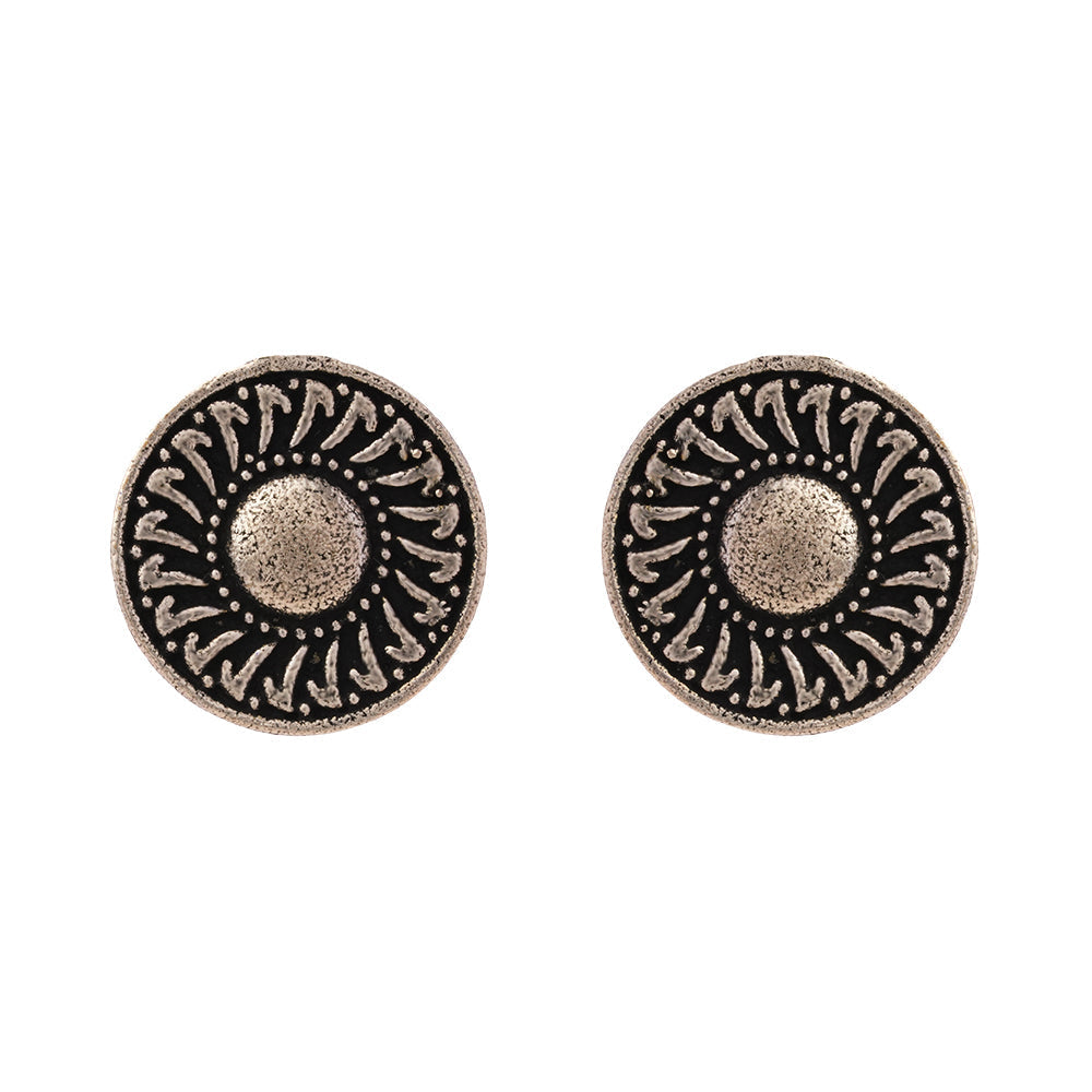 Chakra- Combo of Silver Brass Oxidised stud Earrings