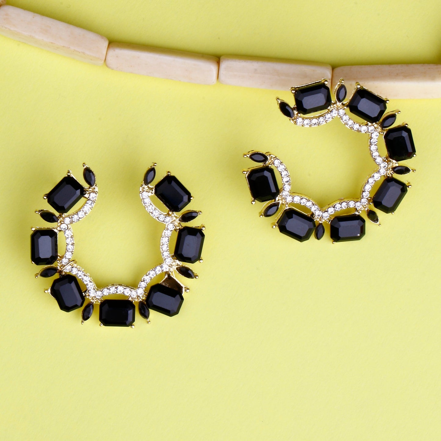 Polish Bead- Stone studded stud earrings(Black)