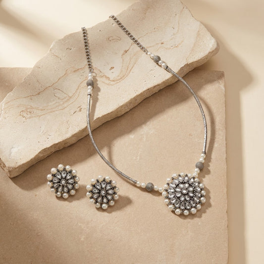 Crystal Bloom Oxidised Chain Neckpiece