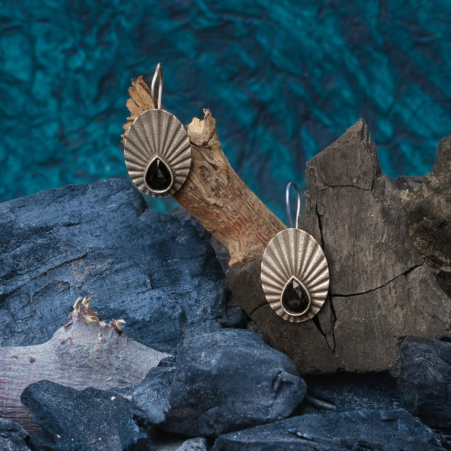Tejpatra- Silver Brass Stone-Studded dangler earrings