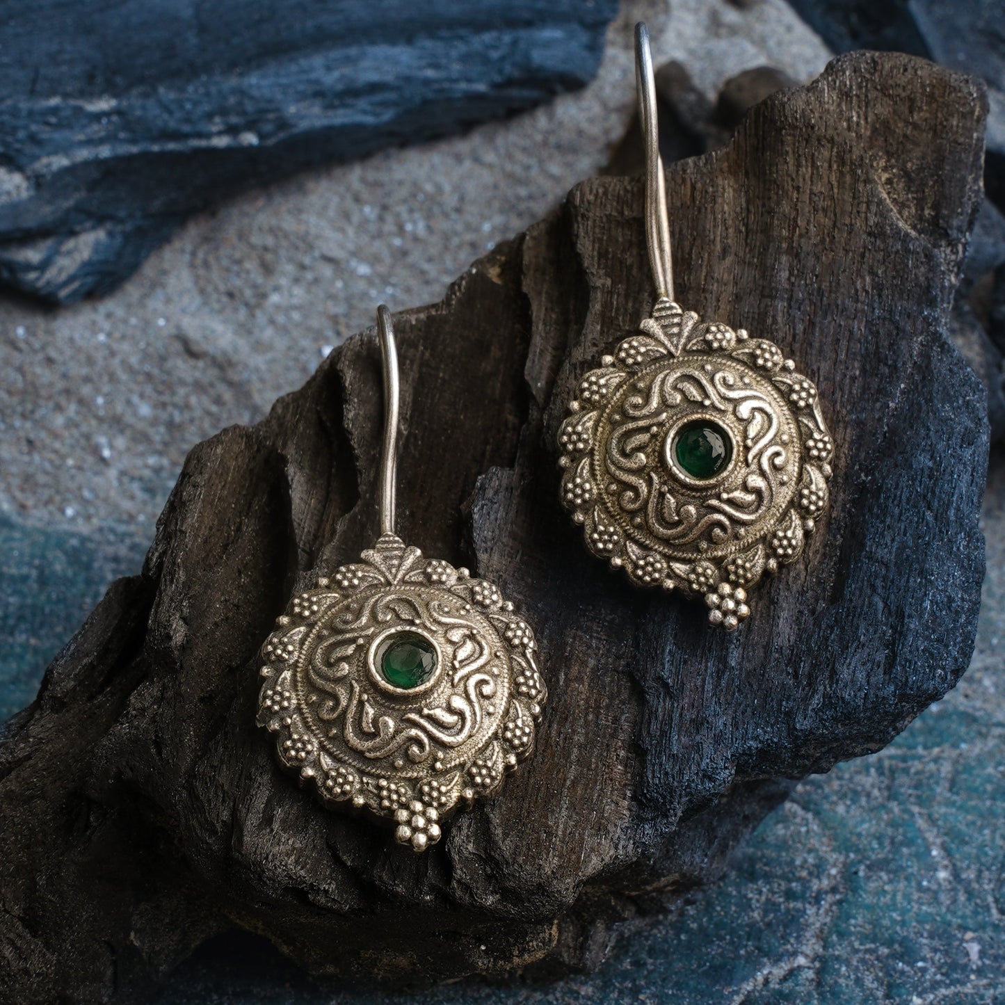 Prabha- Silver Brass Stone-Studded dangler earrings