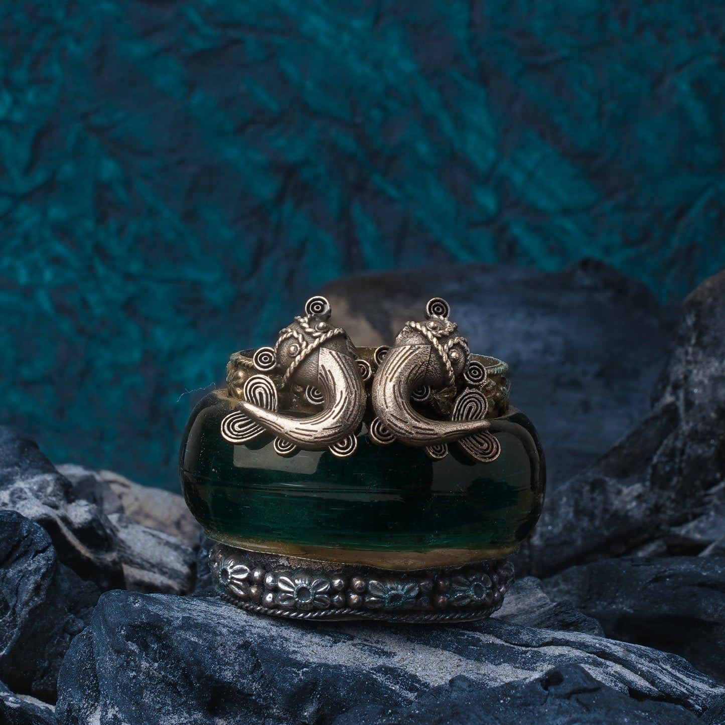 Hastidant- Silver Brass oxidised stud earrings