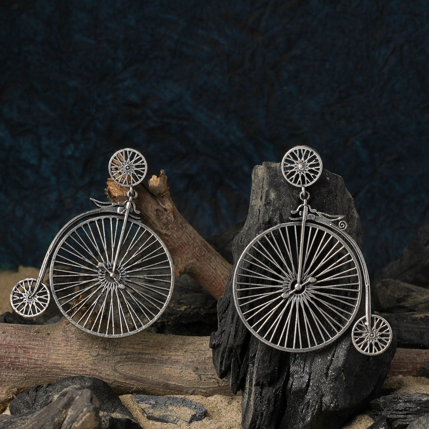 RatnaChakra- Silver Brass Oxidised dangler earrings