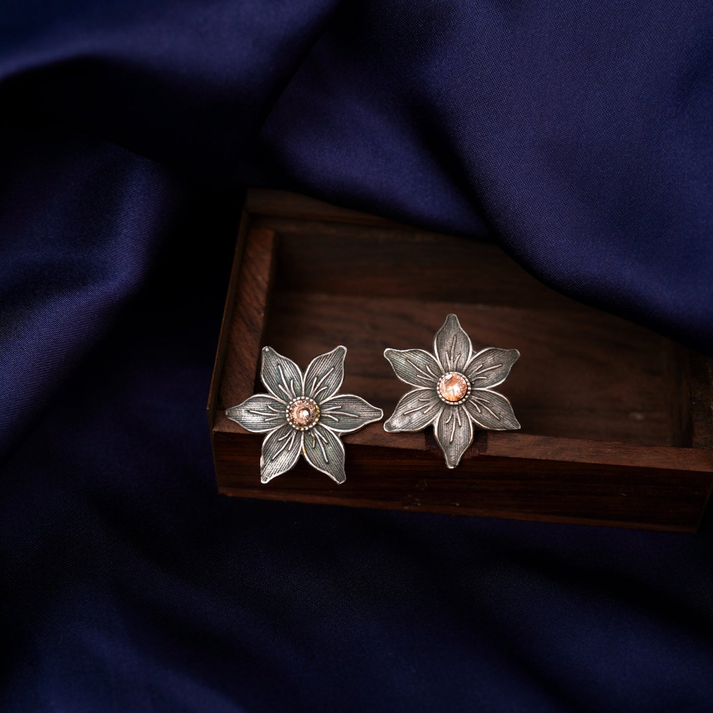 Juhi- Silver Brass Stone-Studded Stud Earrings
