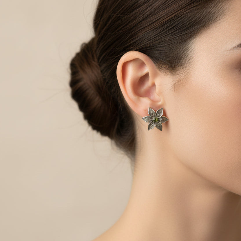 Juhi- Silver Brass Stone-Studded Stud Earrings