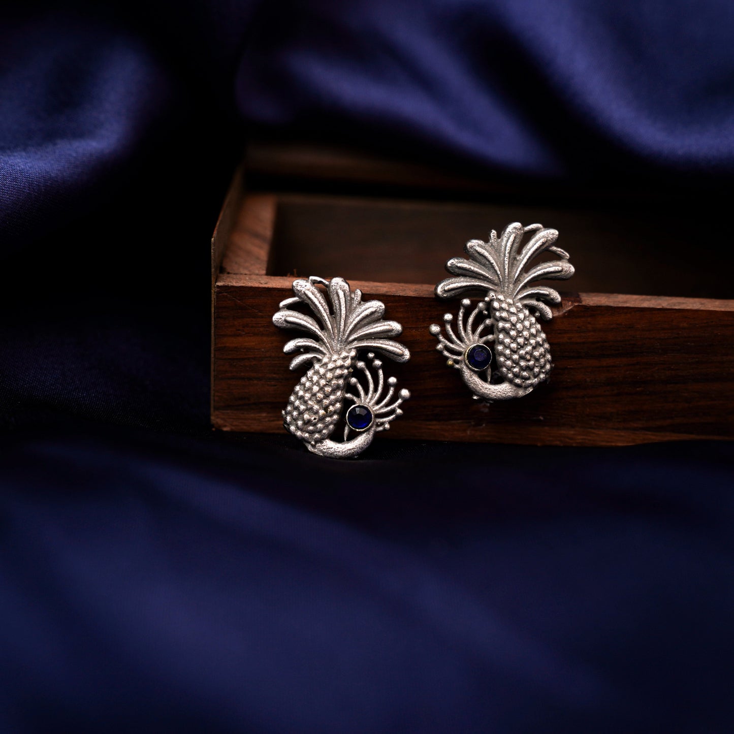 Ananasika- Silver Brass Stone-Studded Stud Earrings(Black)