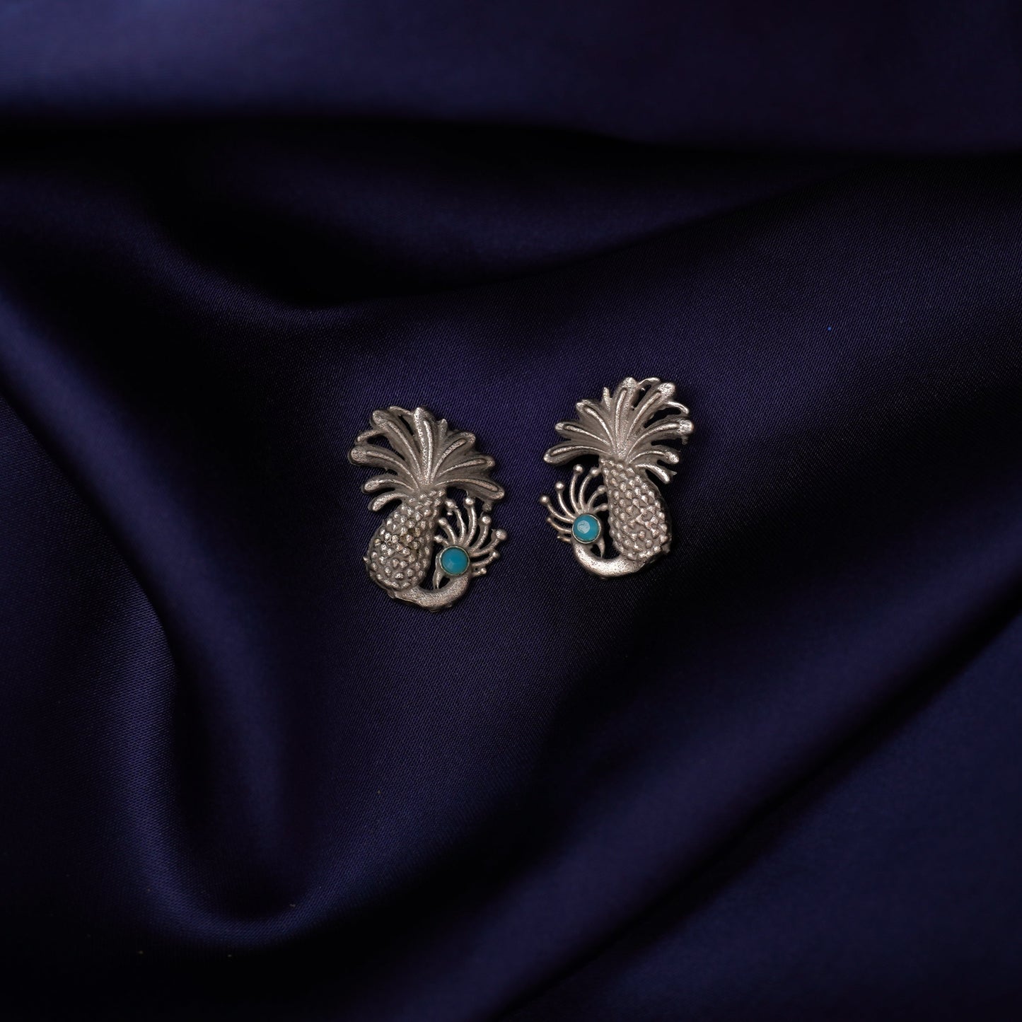 Morni- Silver Brass Stone-Studded Stud Earrings