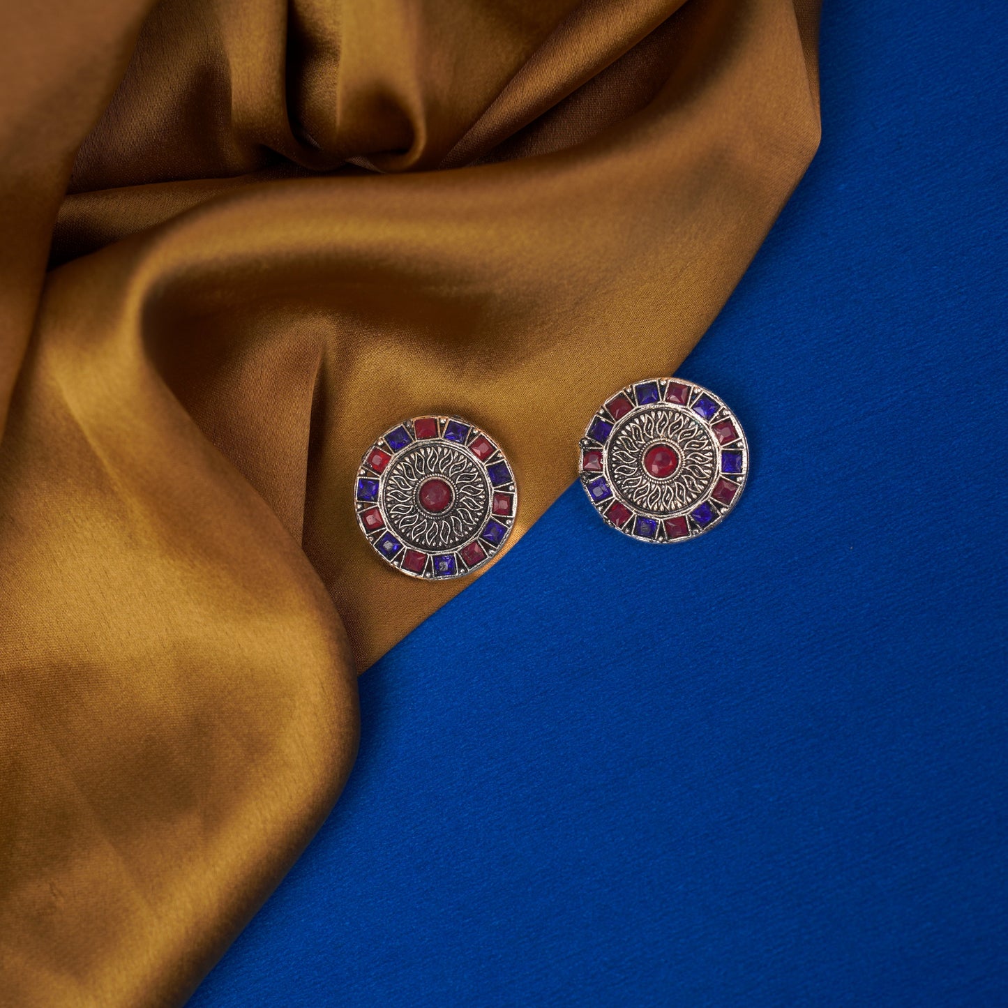 Rangini- Silver Brass Stone-Studded Stud Earrings