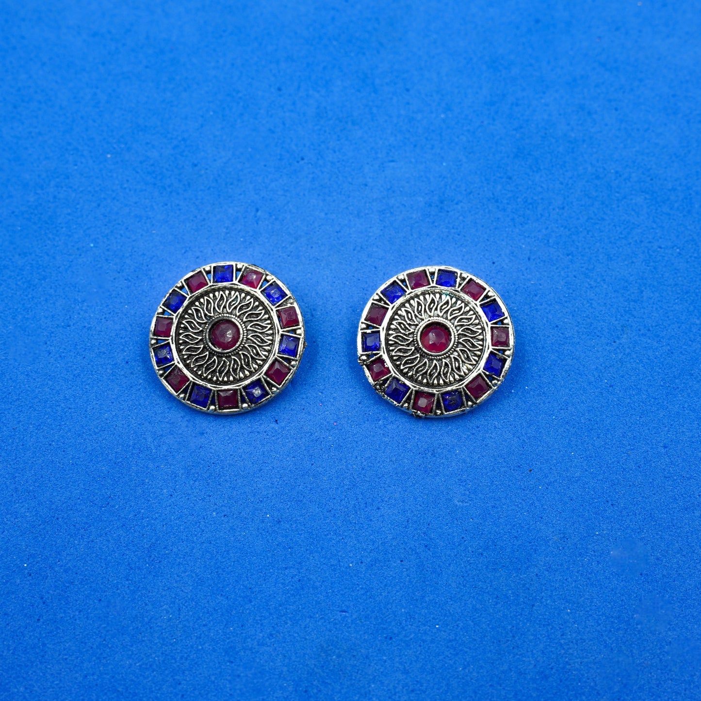Rangini- Silver Brass Stone-Studded Stud Earrings