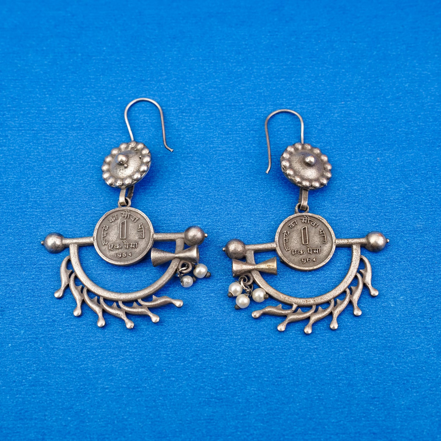 Mudrika- Silver Brass Oxidised dangler earrings