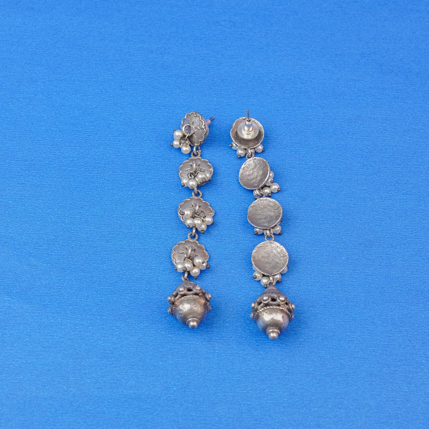 Pushprekha- Silver Brass Oxidisd dangler earrings