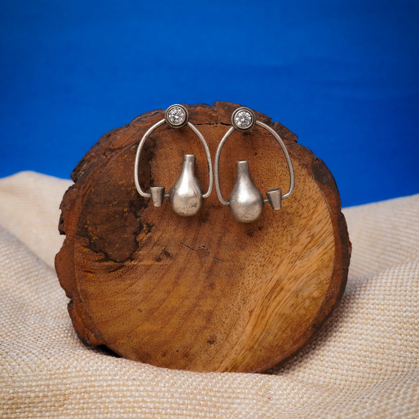 Panghat- Silver Brass oxidised stud earrings