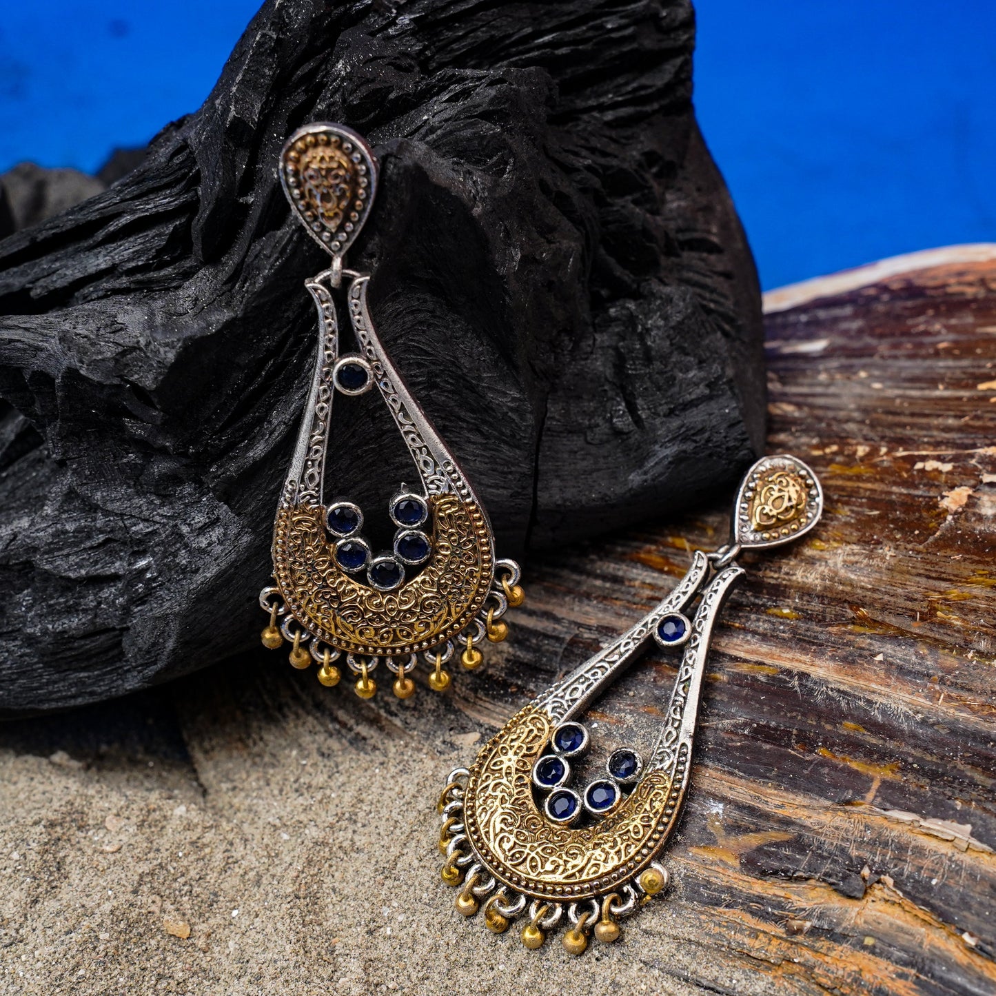 Jhankaar- Silver Brass Oxidised dangler earrings
