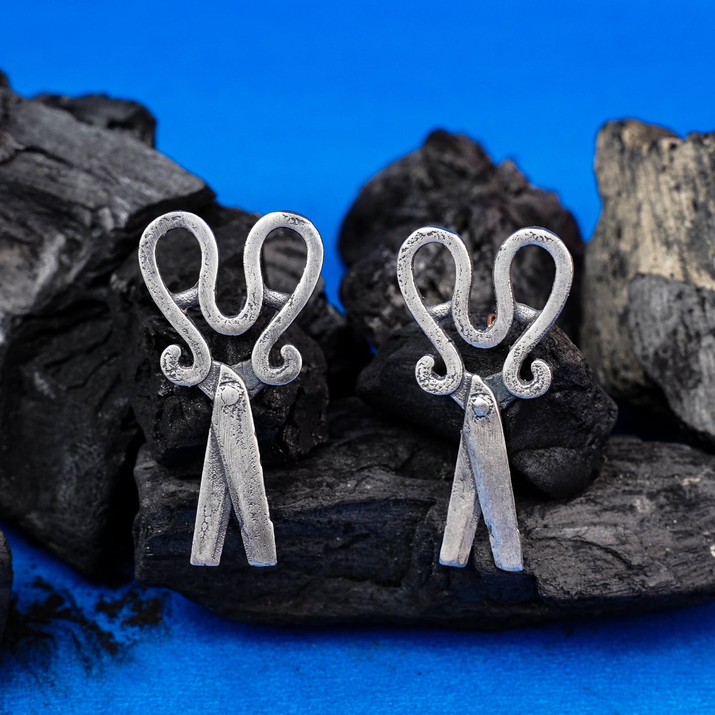Katri- Silver Brass oxidised stud earrings