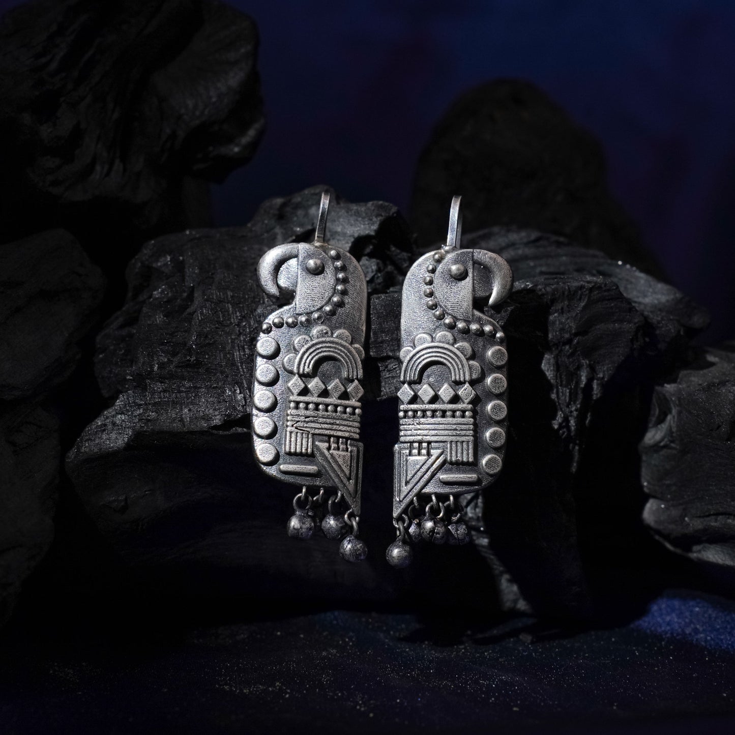 Kalrav – Silver-Toned Handcrafted Brass Dangler Earrings