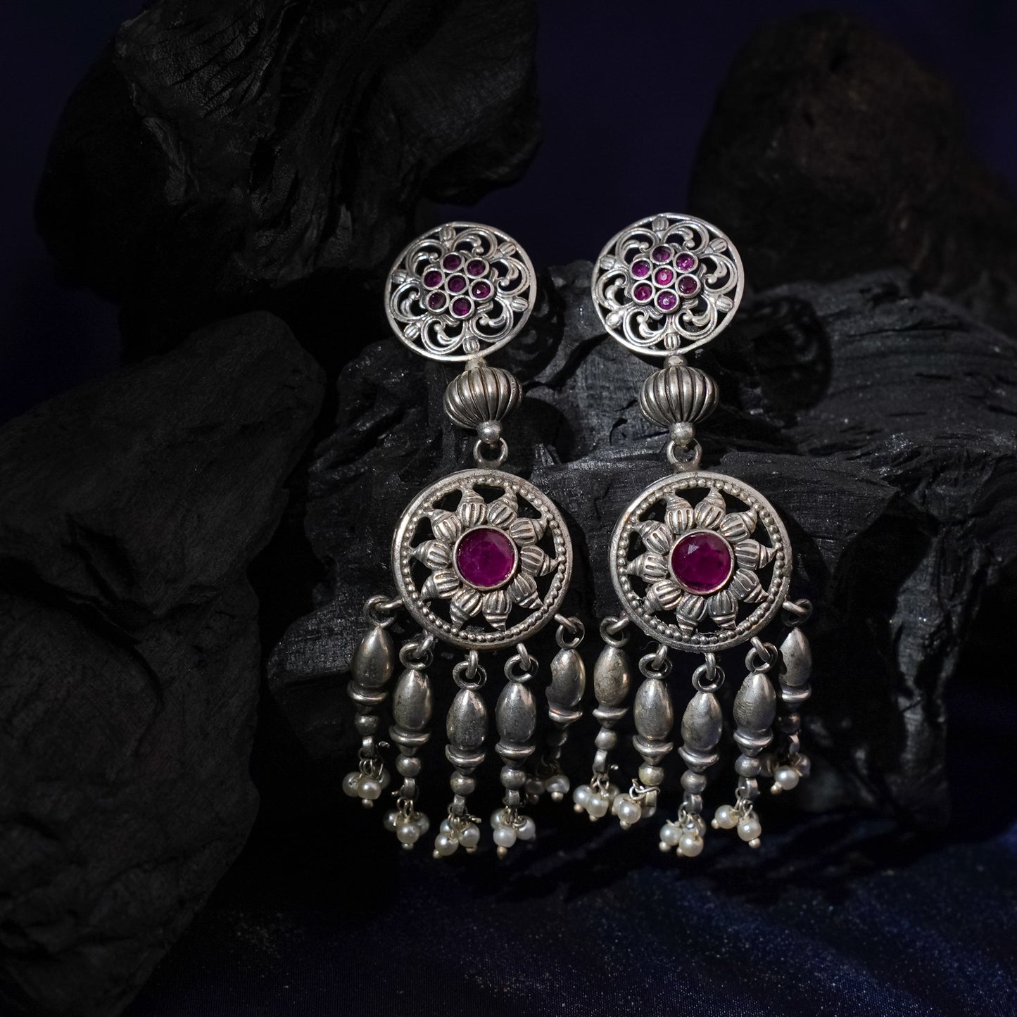 Amara- Silver Brass Pearl dangler earrings