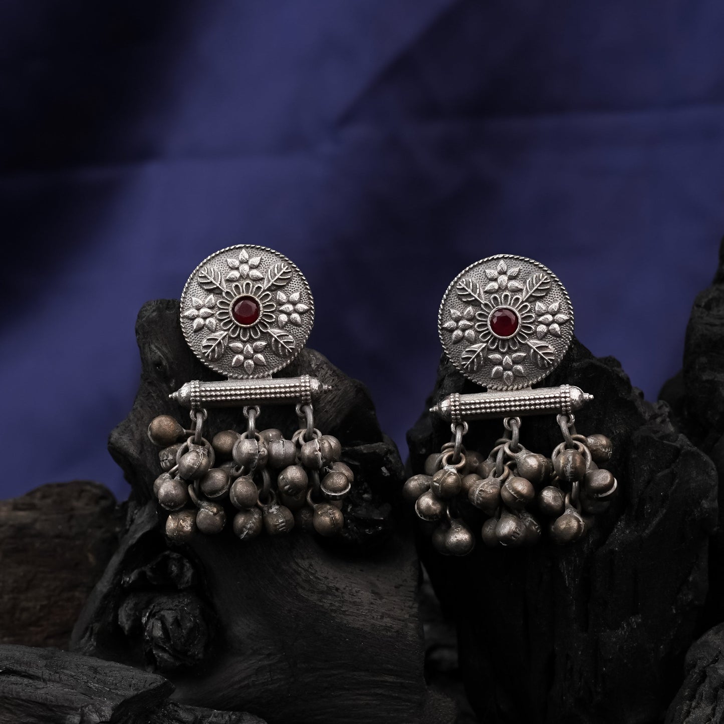 ShahiFarmaan- Silver Brass ghunghroo stud earrings