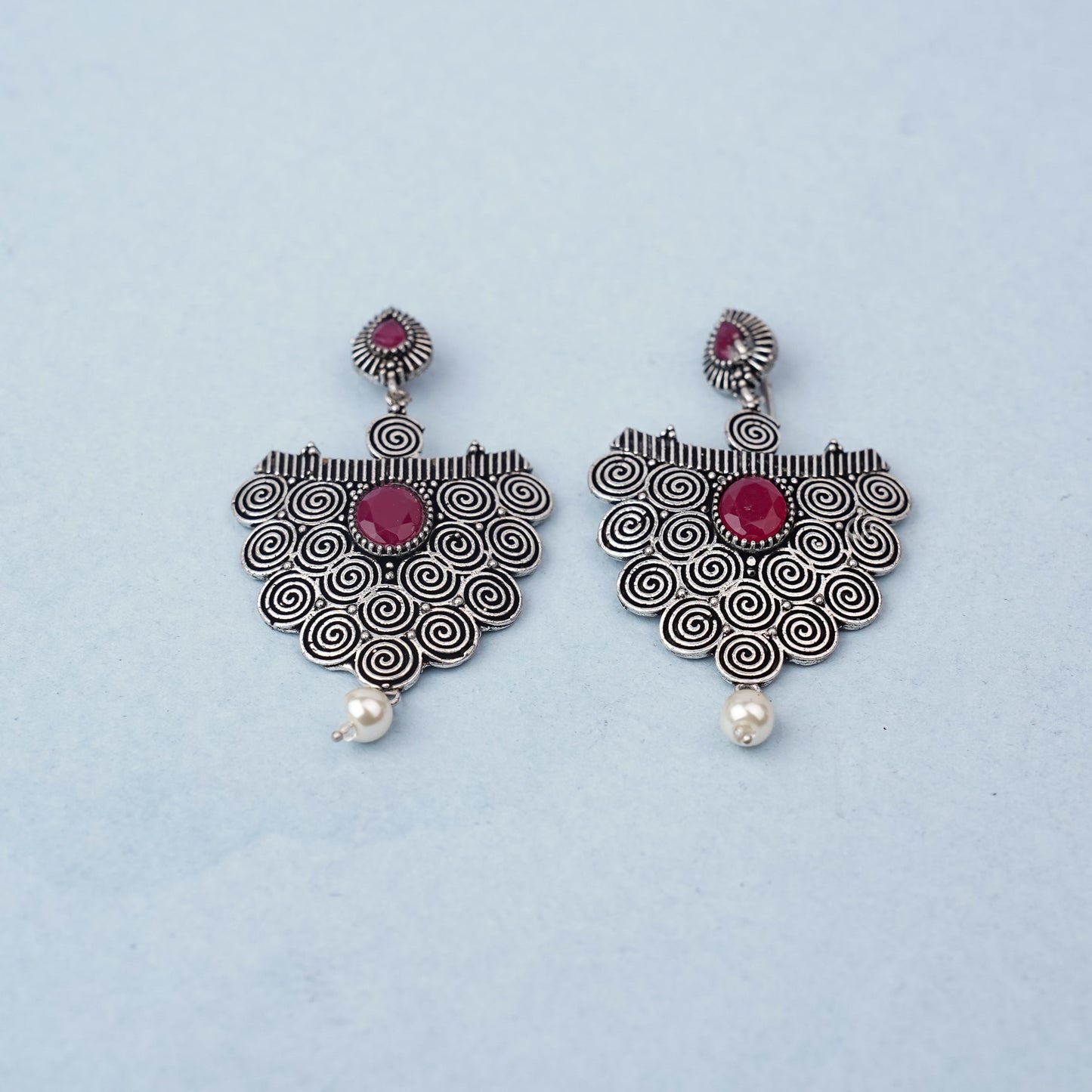 Vartika- Silver Brass Pearl dangler earrings