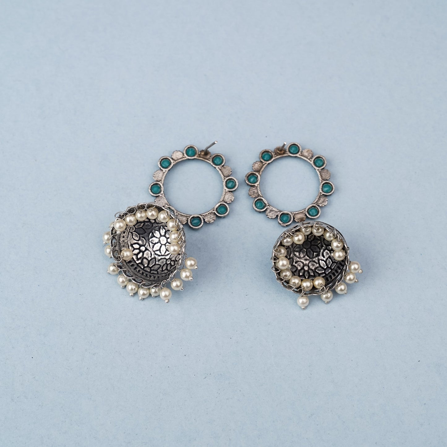 Paridhi- Silver Brass Pearl jhumka earrings