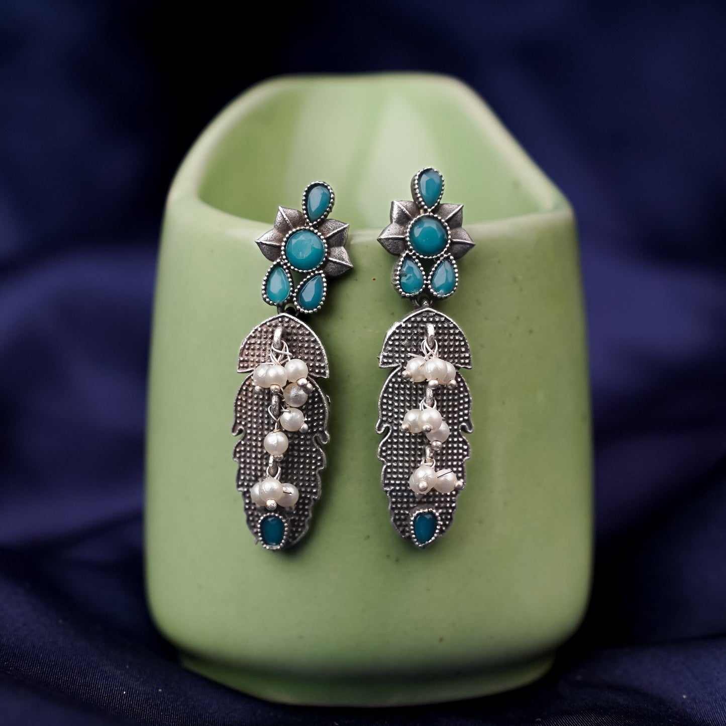 MotiPatra- Silver Brass Pearl dangler earrings
