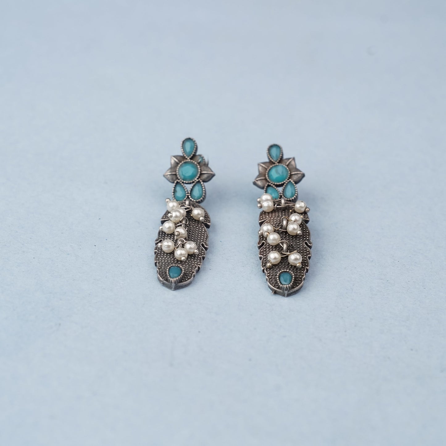 MotiPatra- Silver Brass Pearl dangler earrings