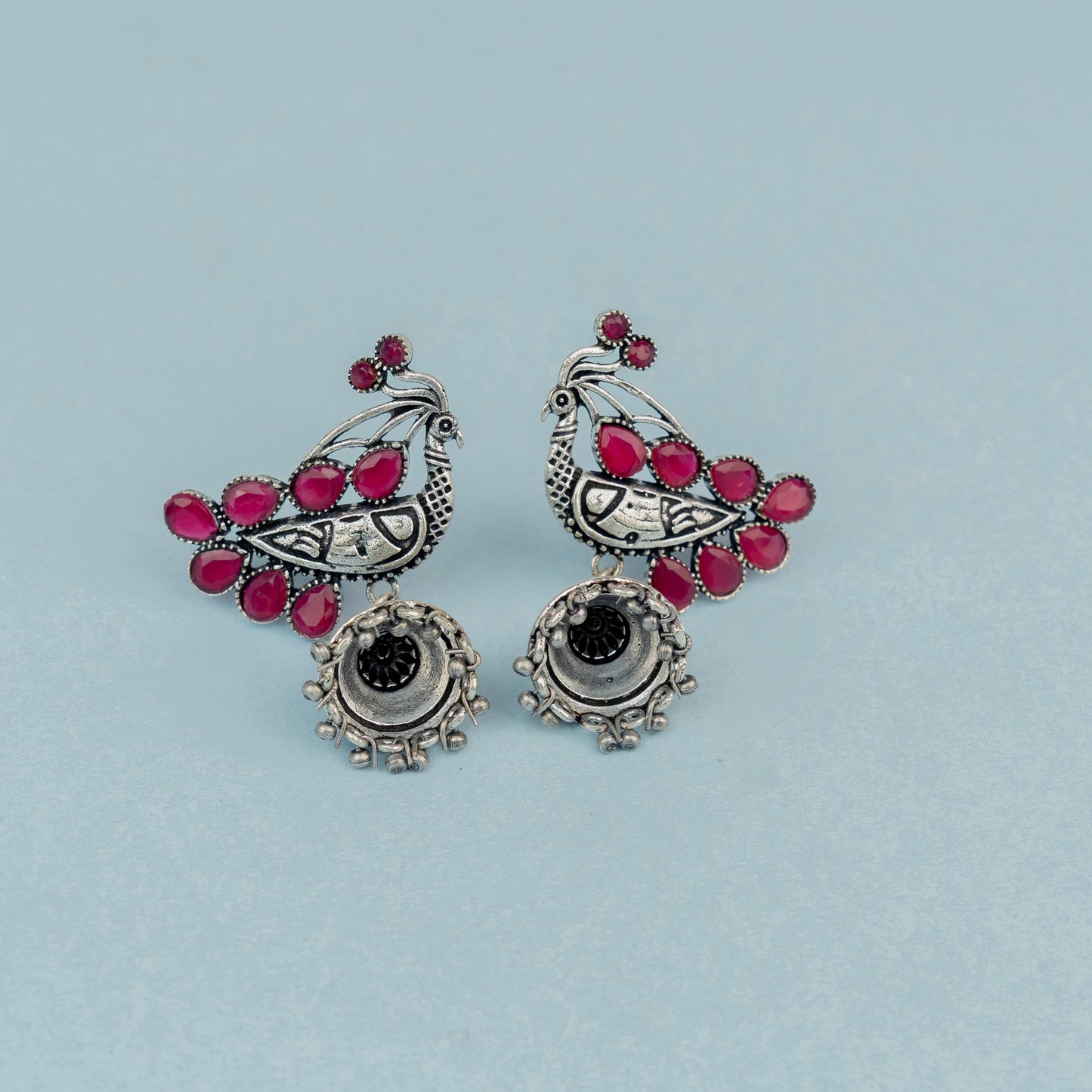 ChandMor- Silver Brass Pearl jhumka earrings (Red)