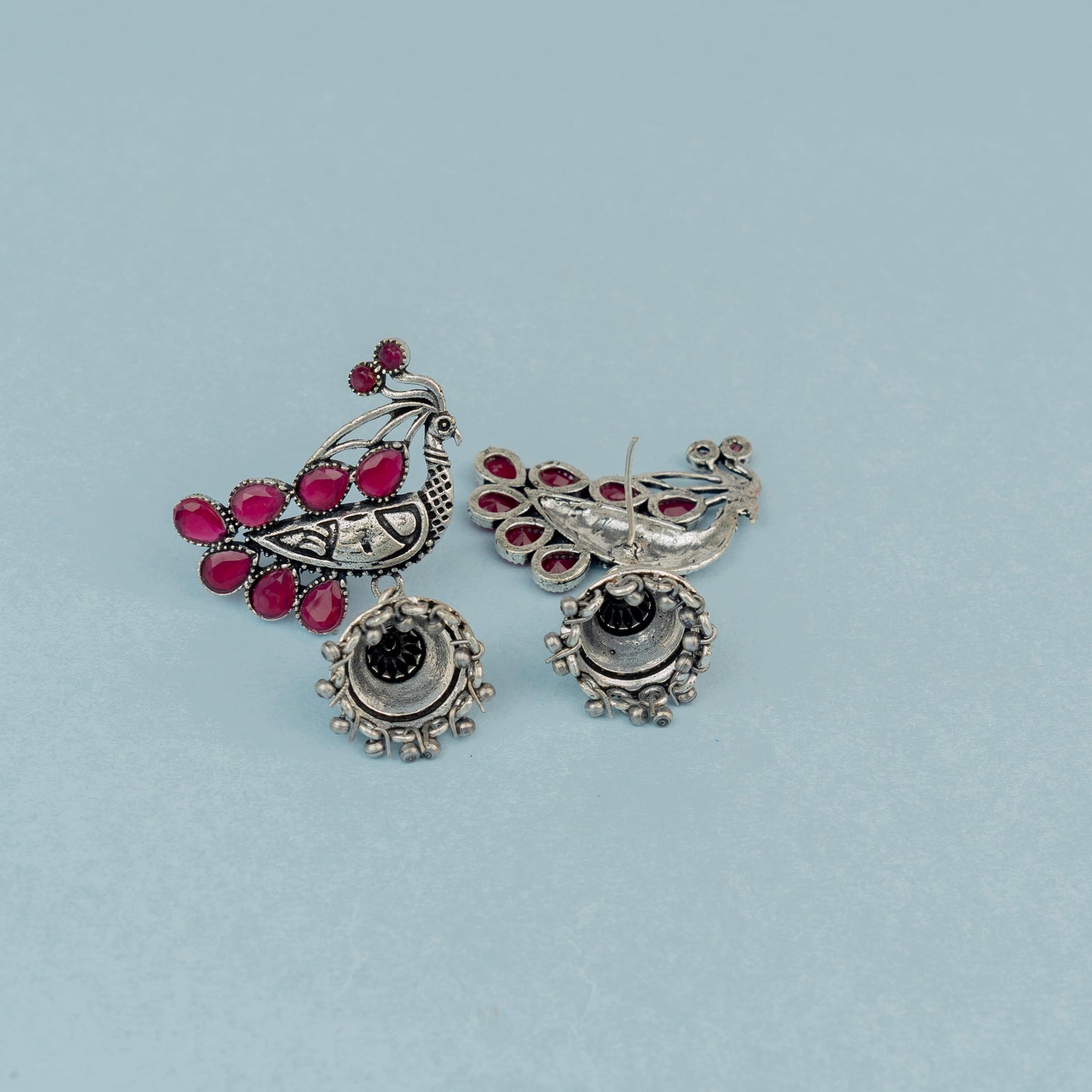 ChandMor- Silver Brass Pearl jhumka earrings (Red)