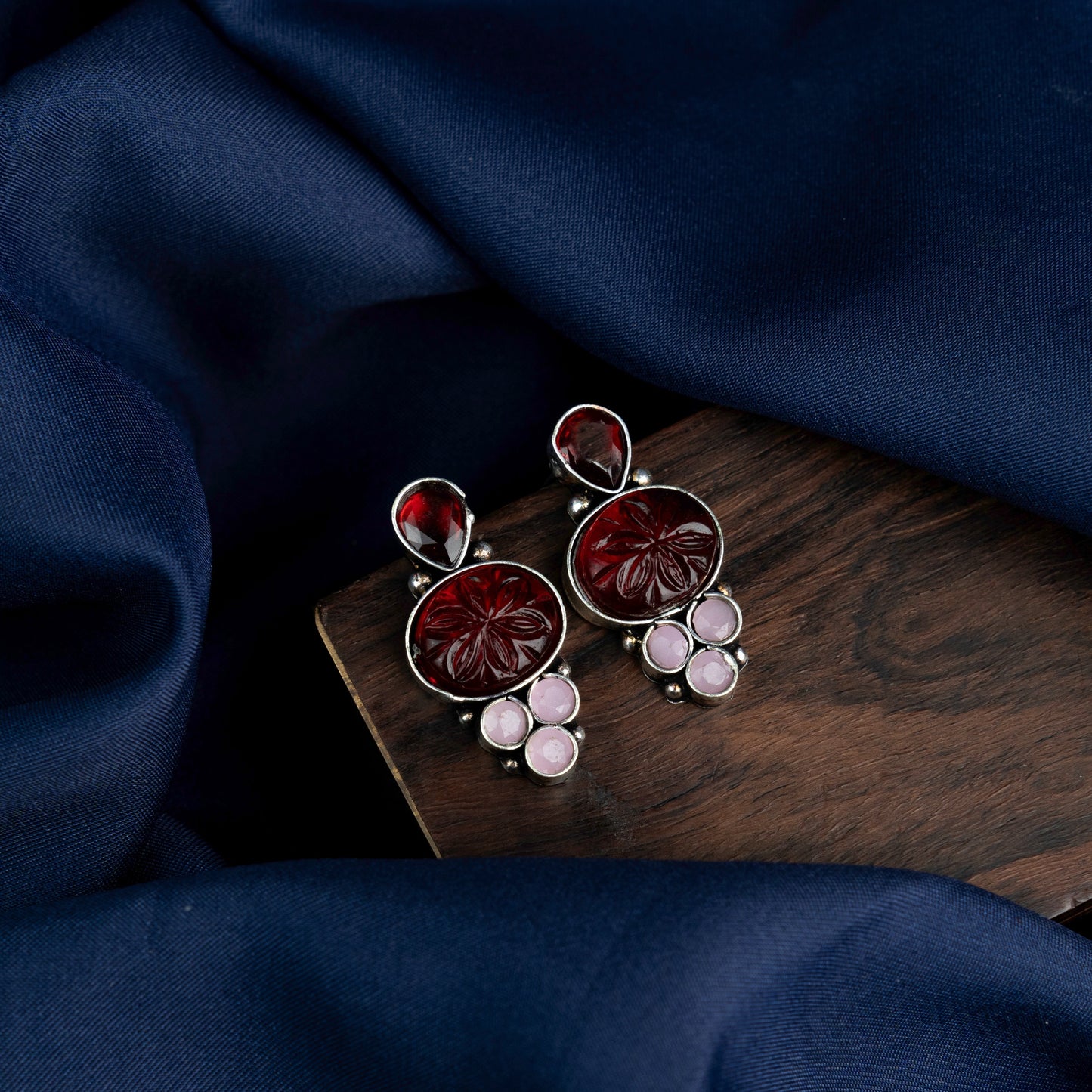 ShilpaRatna- Brass Stone-Studded stud earrings(Wine red)
