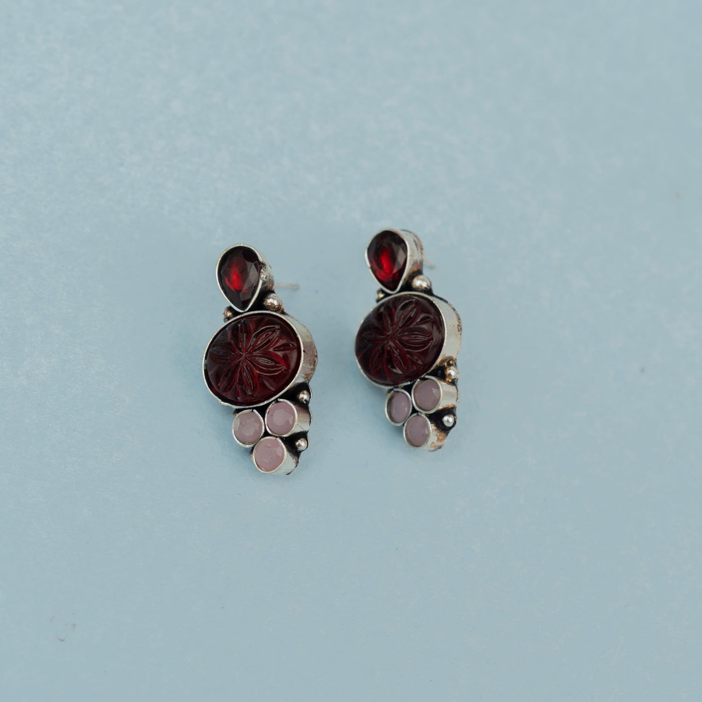 ShilpaRatna- Brass Stone-Studded stud earrings(Wine red)