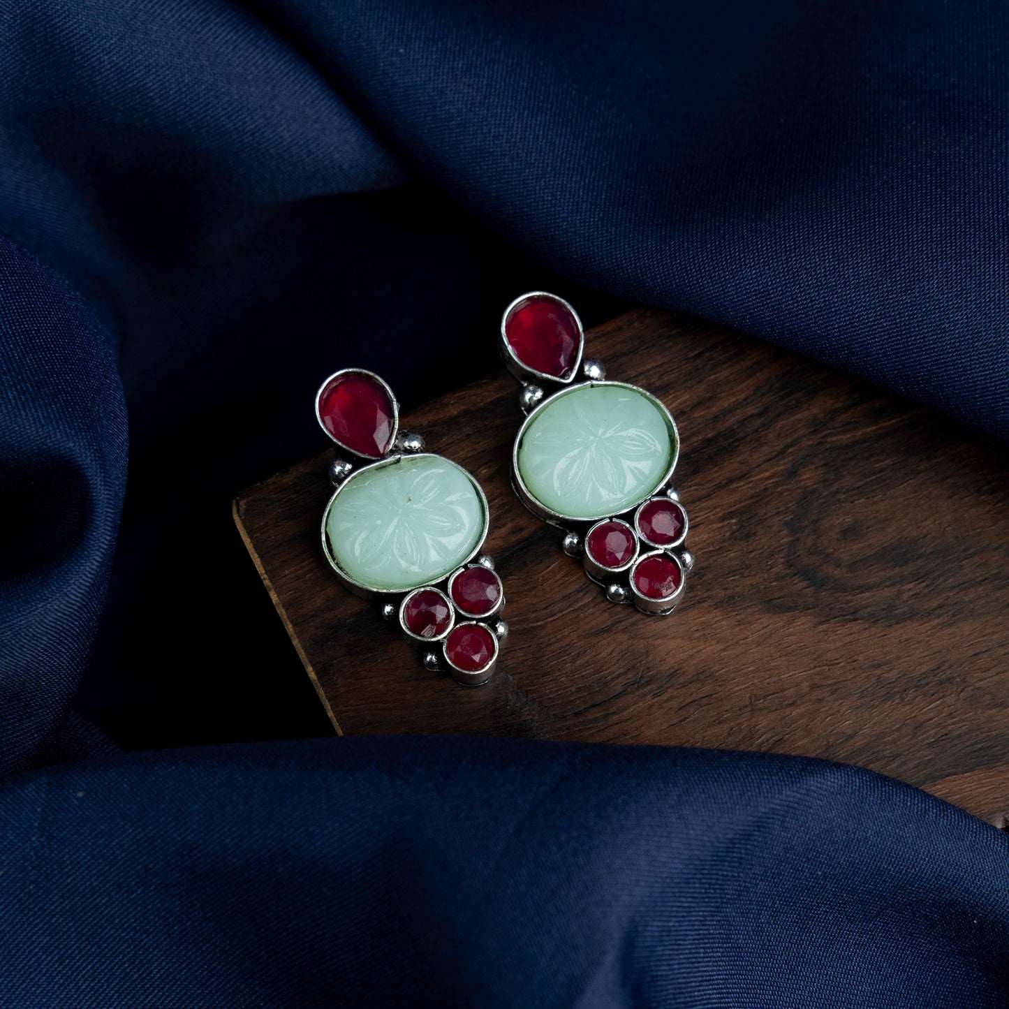 ShilpaRatna- Brass Stone-Studded stud earrings(Green)