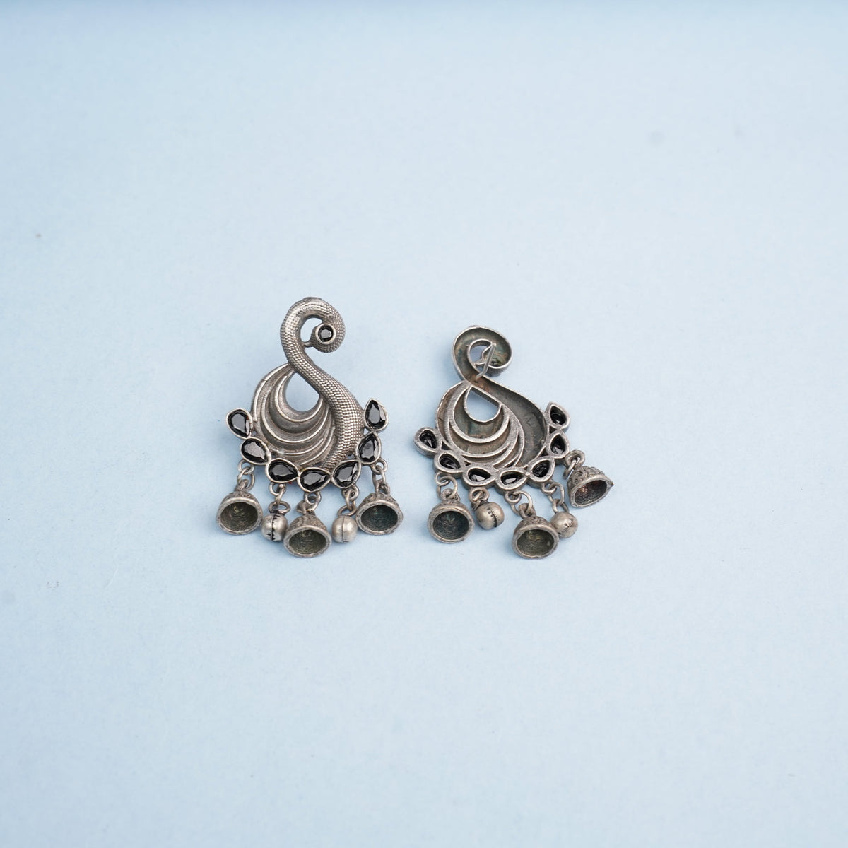 Hansika- Silver Brass ghunghroo dangler earrings(Black)