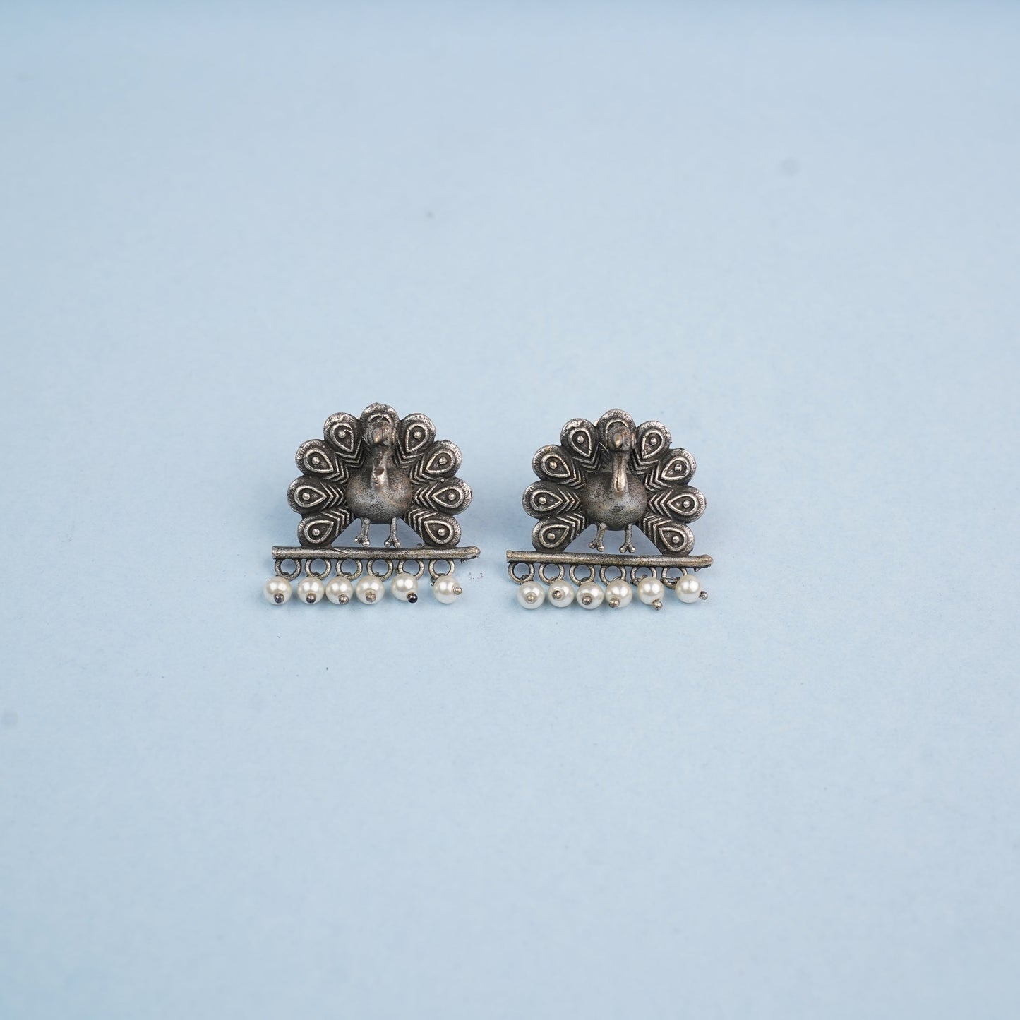 Mayurika- Silver Brass Pearl Stud Earring