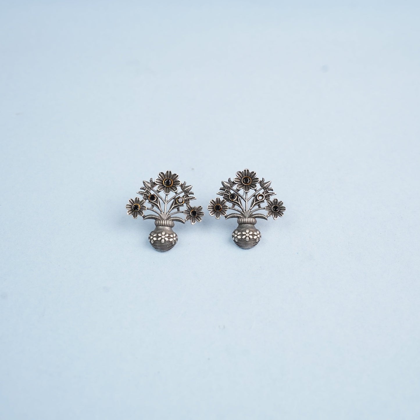 Phool- Silver Brass Oxidised stud earrings