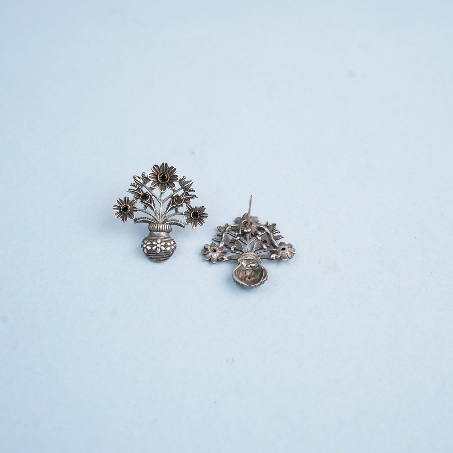 Phool- Silver Brass Oxidised stud earrings