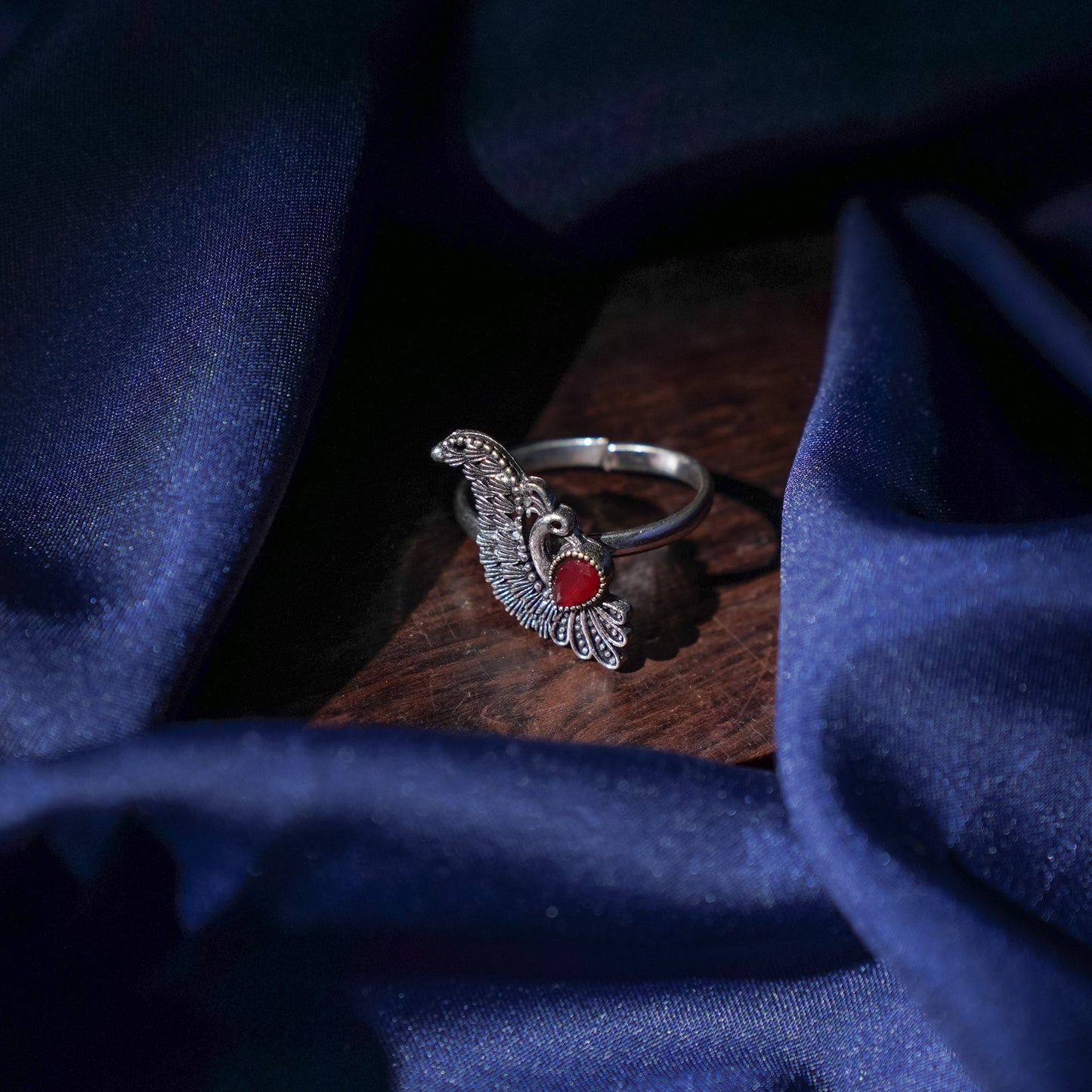 Pankh- Silver oxidised ring
