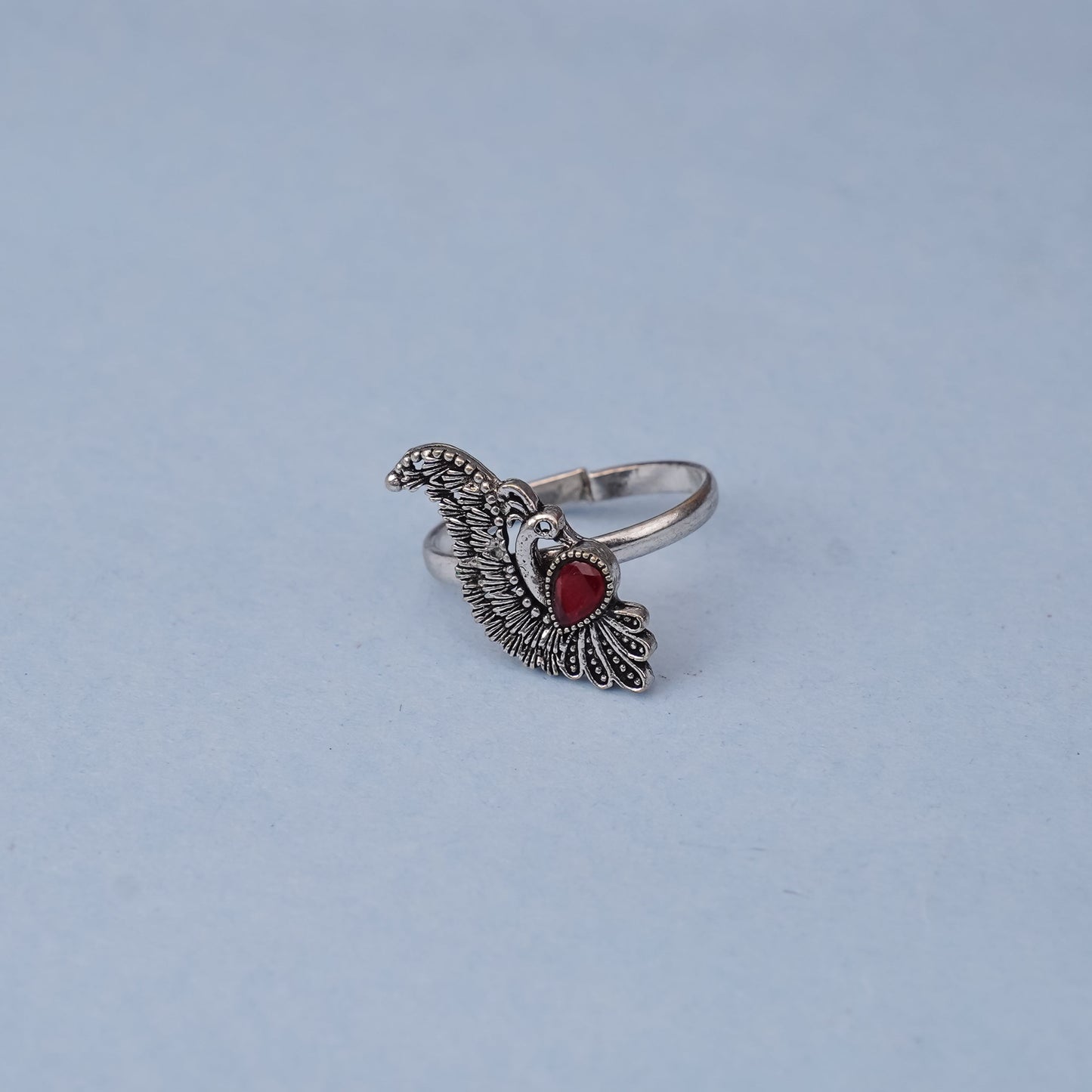 Pankh- Silver oxidised ring
