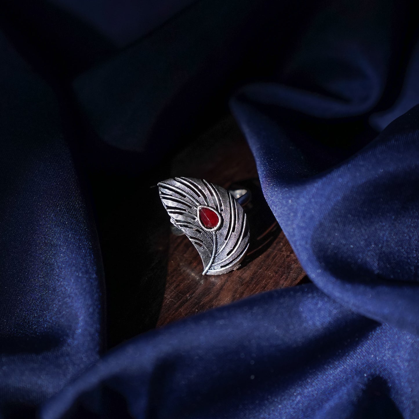 Ruchi – Oxidised Brass Stone-Studded Ring (Red)