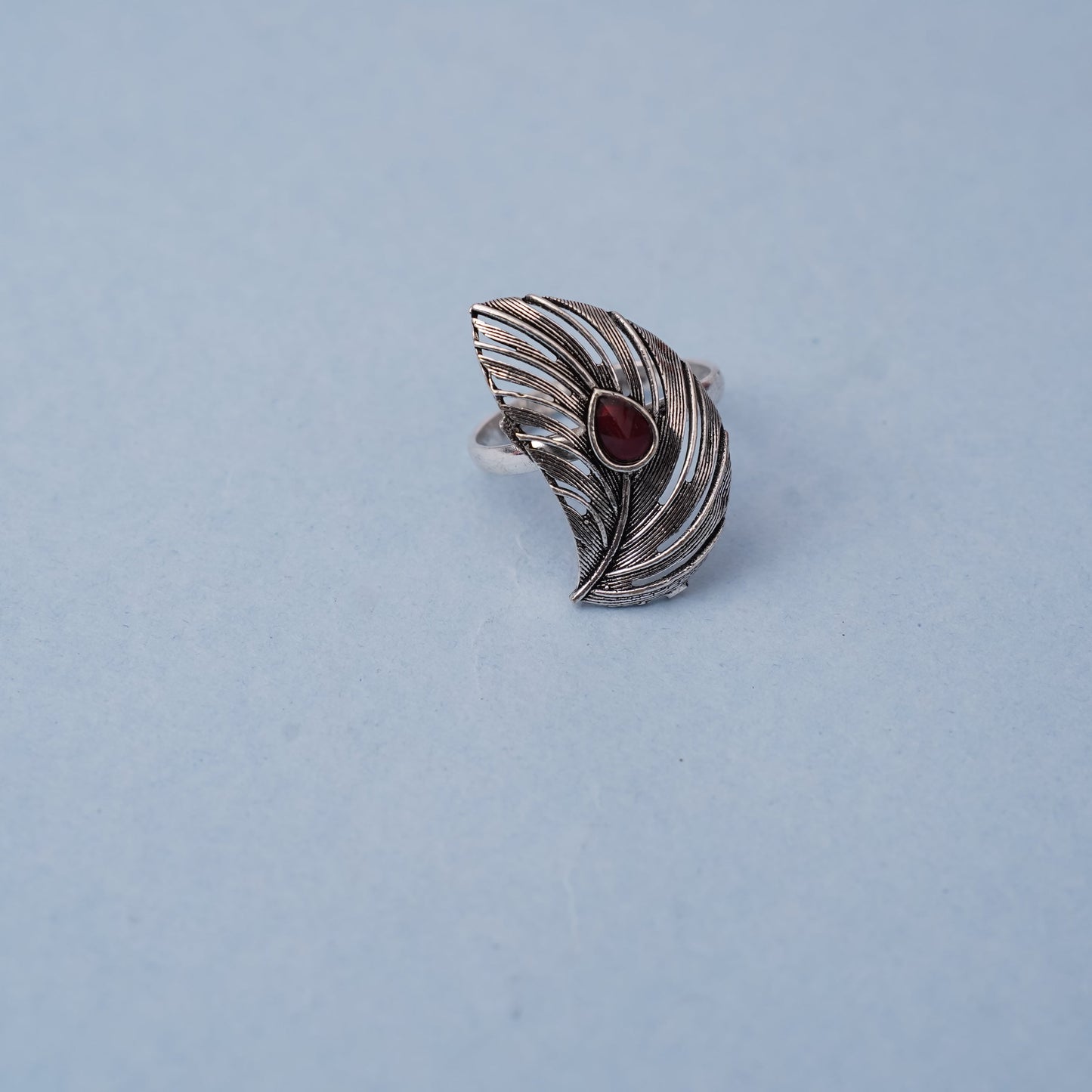 Ruchi – Oxidised Brass Stone-Studded Ring (Red)