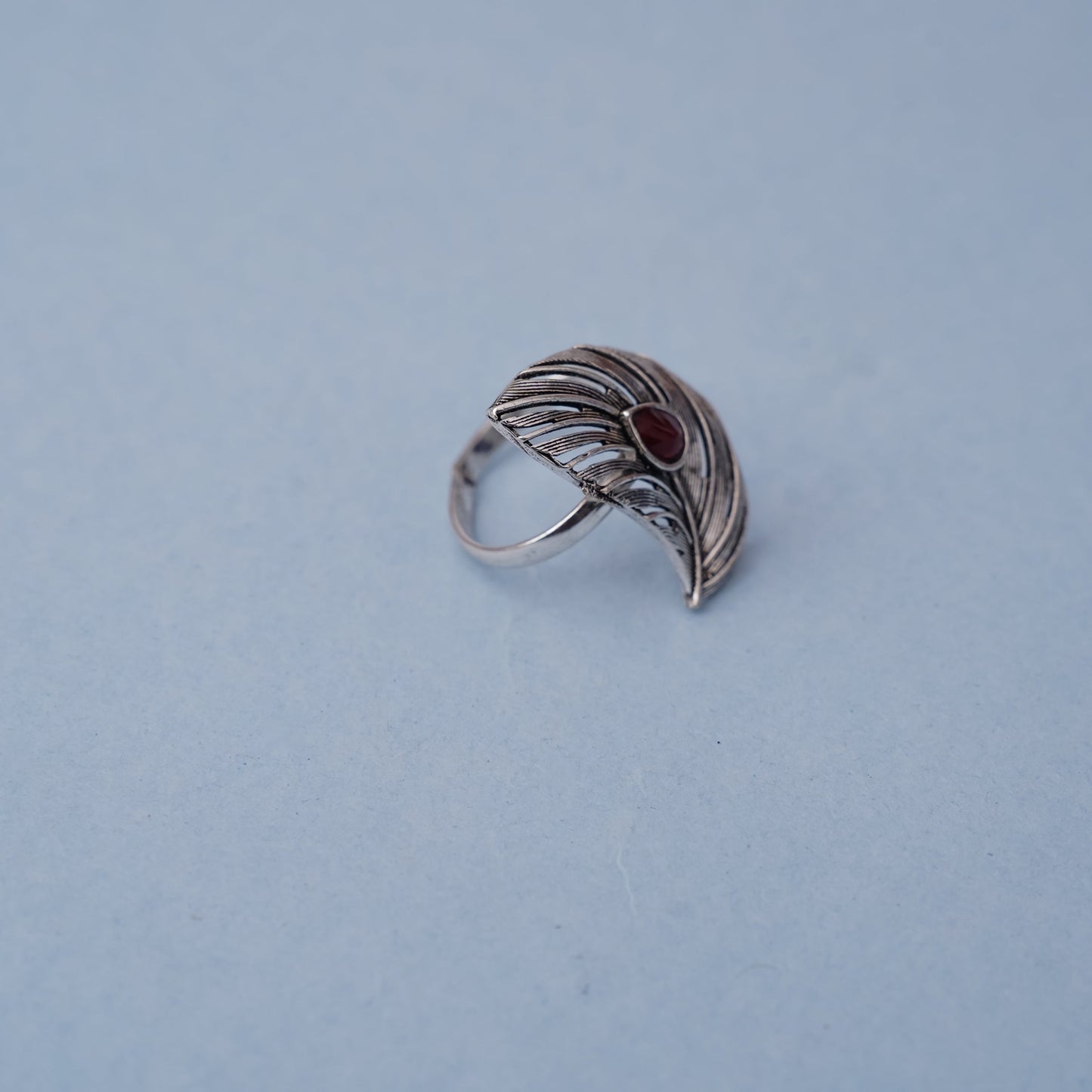 Ruchi – Oxidised Brass Stone-Studded Ring (Red)