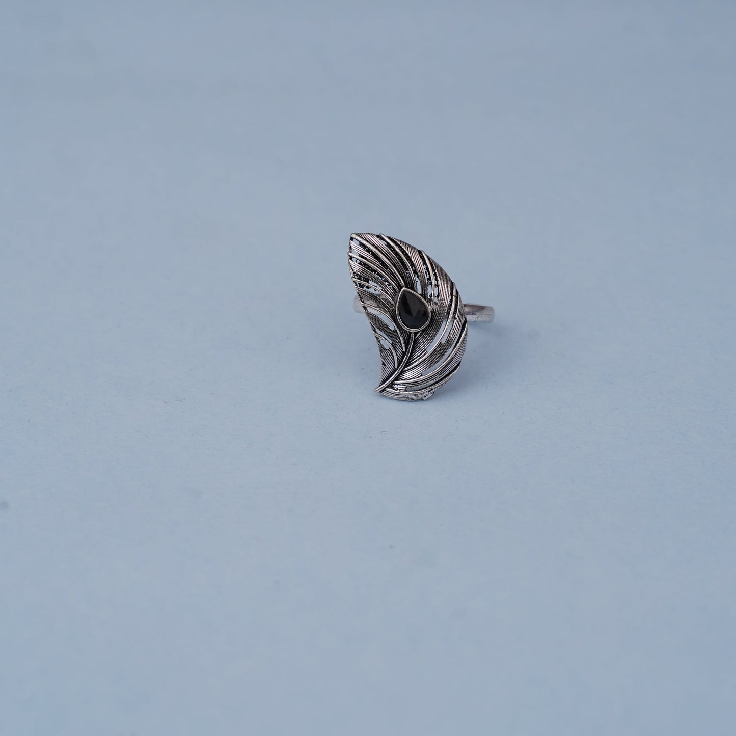 Ruchi – Oxidised Brass Stone-Studded Ring (Black)