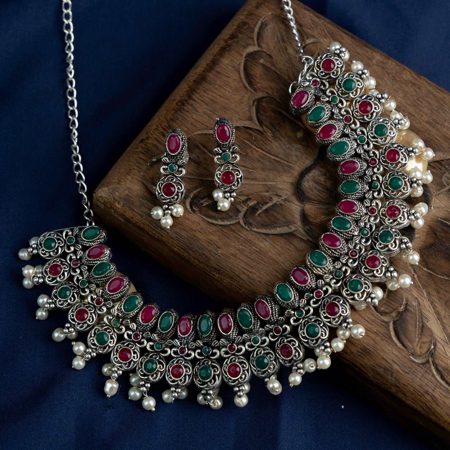 Tarangini- Stone-Studded German Silver Neckpiece set(Multicolored)