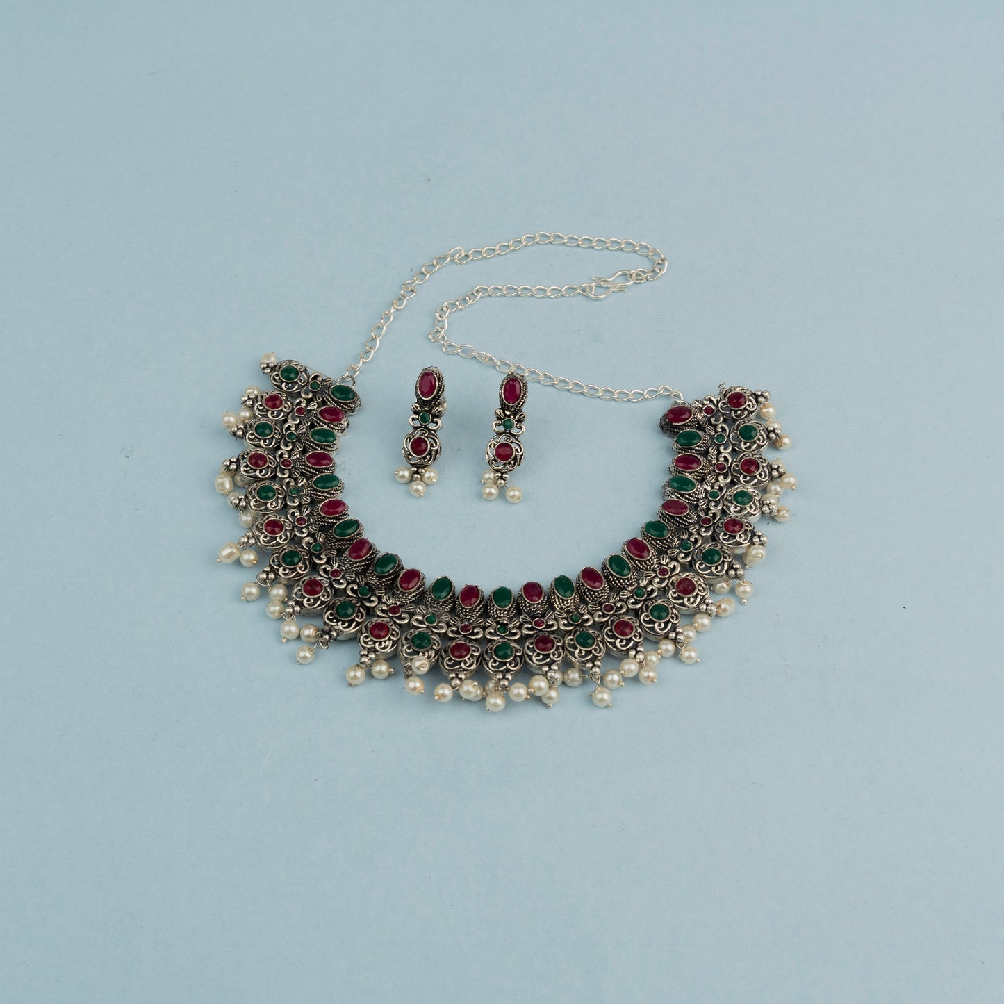 Tarangini- Stone-Studded German Silver Neckpiece set(Multicolored)
