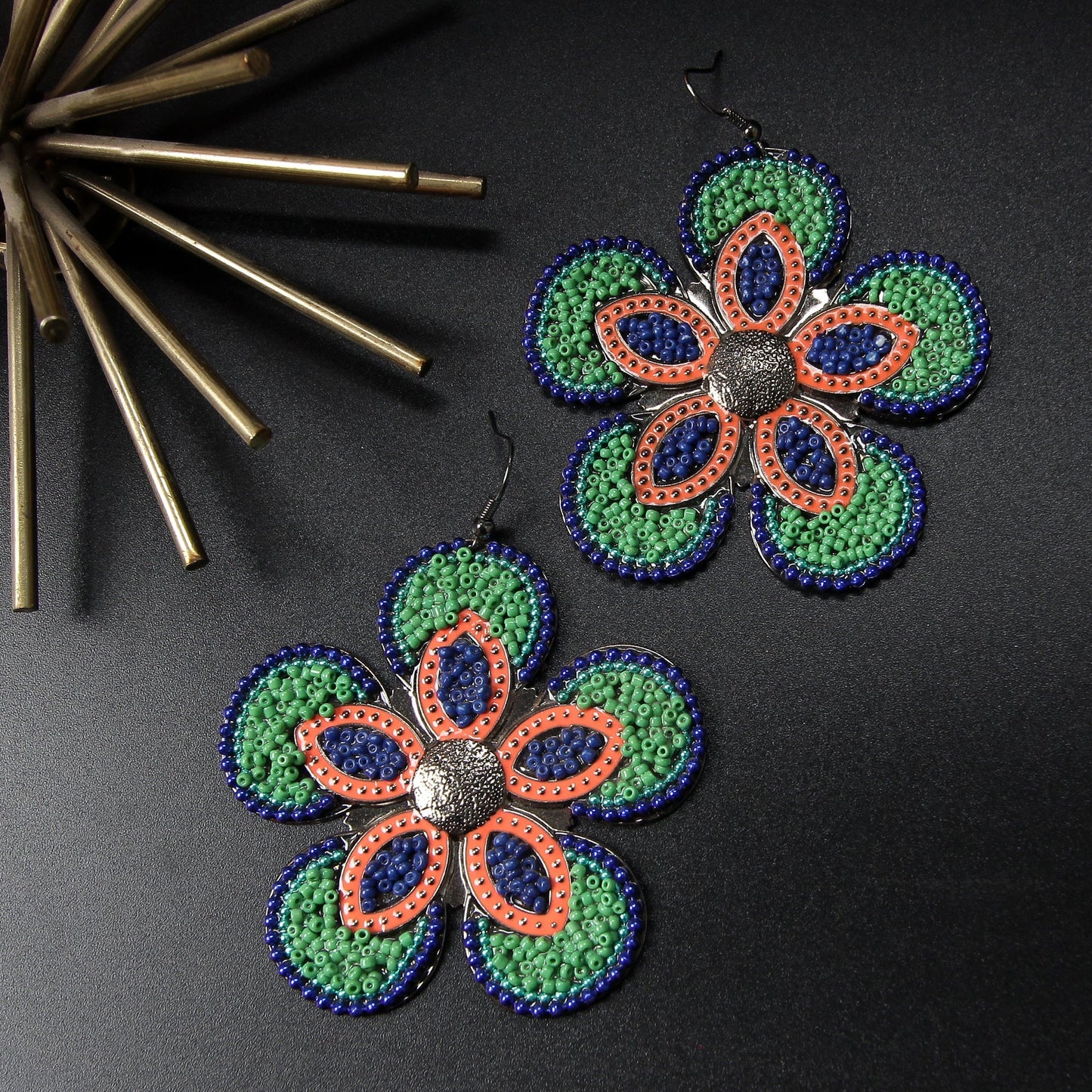 Golden Garden- Beaded floral Dangler earrings