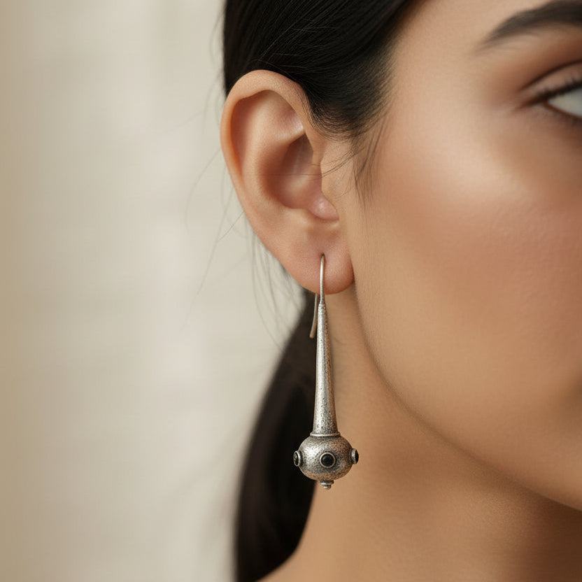 Somya- Silver Brass Oxidised dangler earrings(Black)